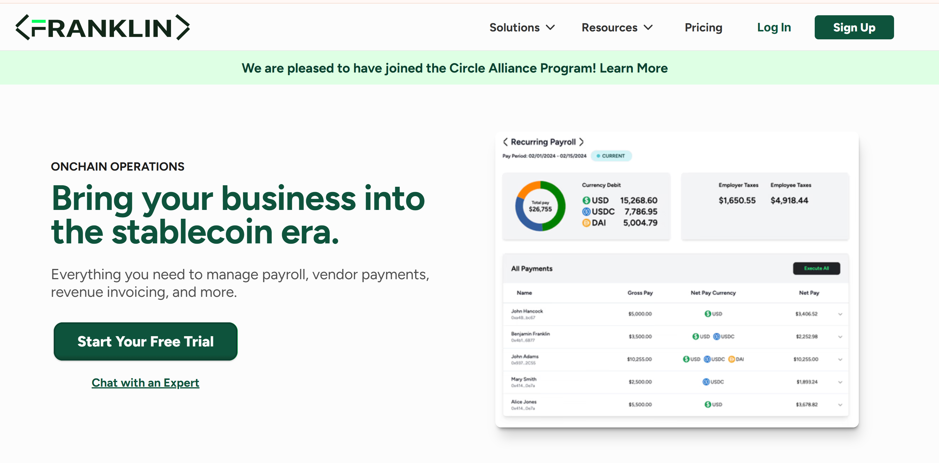 Franklin taps blockchain to offer yield on idle payroll funds