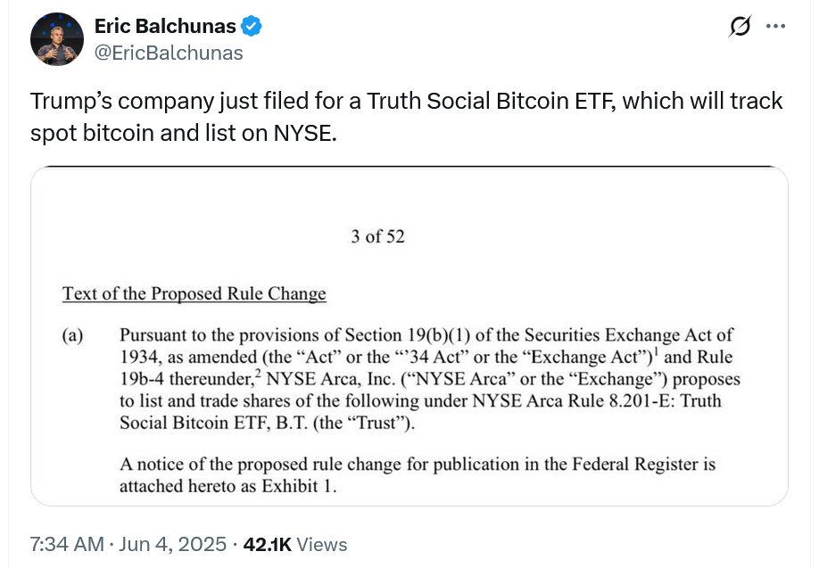 Trump’s Truth Social seeks SEC greenlight for Bitcoin ETF